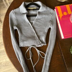 Aeropostale Ballet Style Light Blue Wrap Around Sweater With Ties.